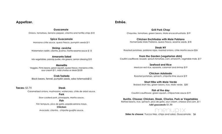 Amaranto Mexican Restaurant - Brooklyn, NY menu_pic