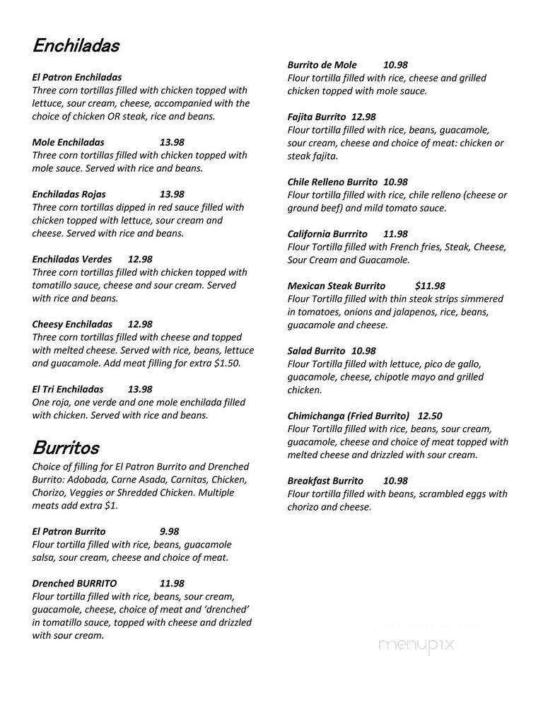 El Patron Mexican Restaurant - Worcester, MA menu_pic