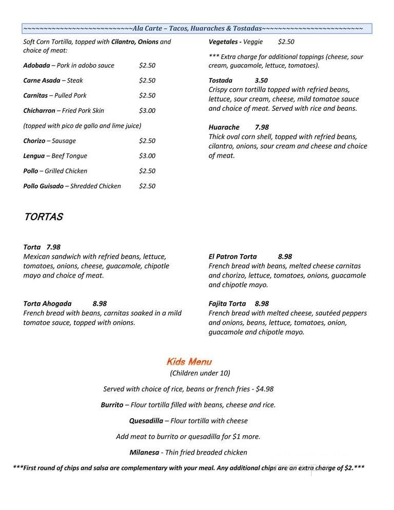 El Patron Mexican Restaurant - Worcester, MA menu_pic