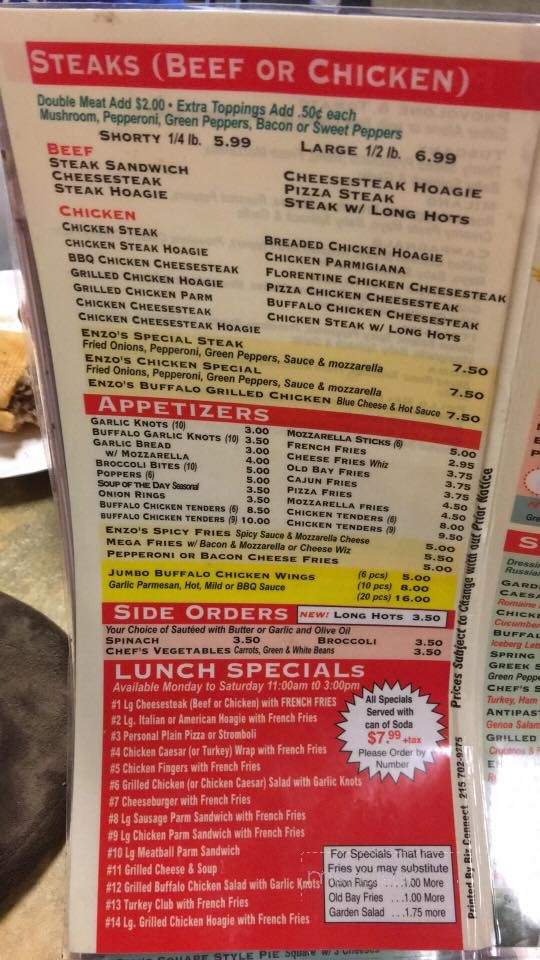 Enzo's Pizzeria - Langhorne, PA menu_pic