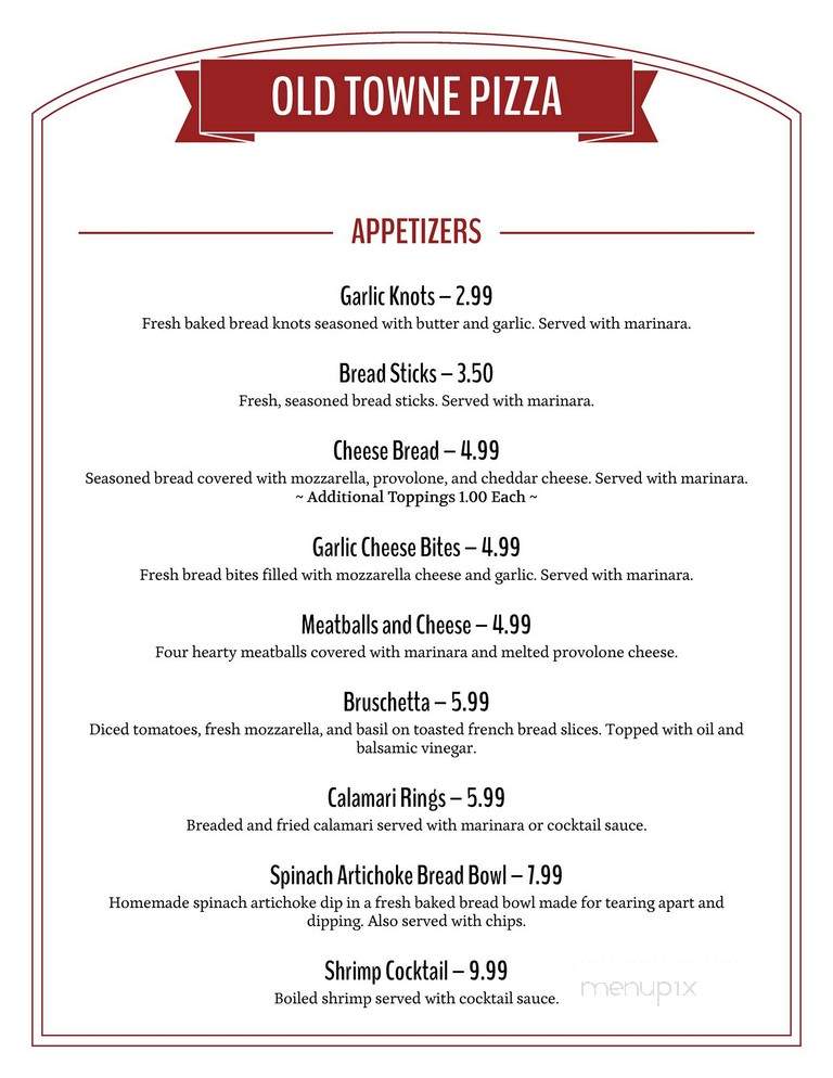 Old Town Pizza - Dawsonville, GA menu_pic