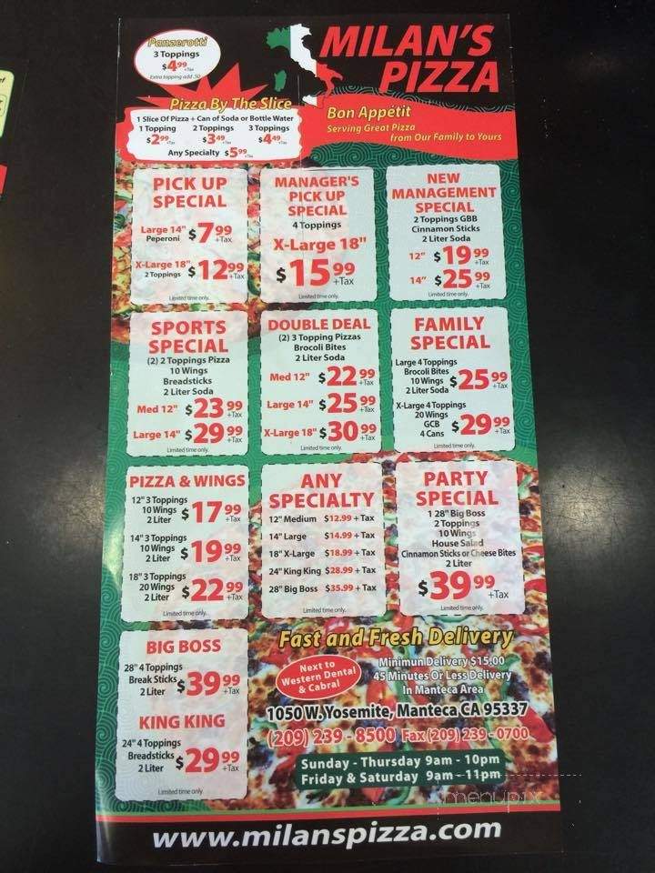 Milan's Pizza - Manteca, CA menu_pic