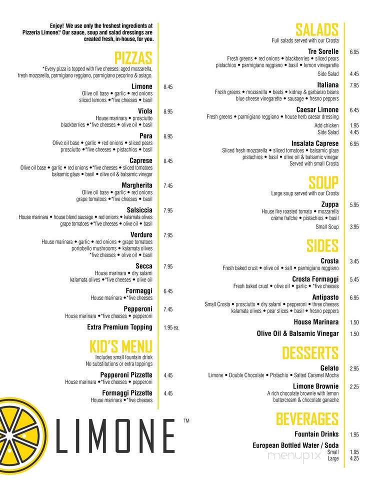Pizzeria Limone - South Jordan, UT menu_pic