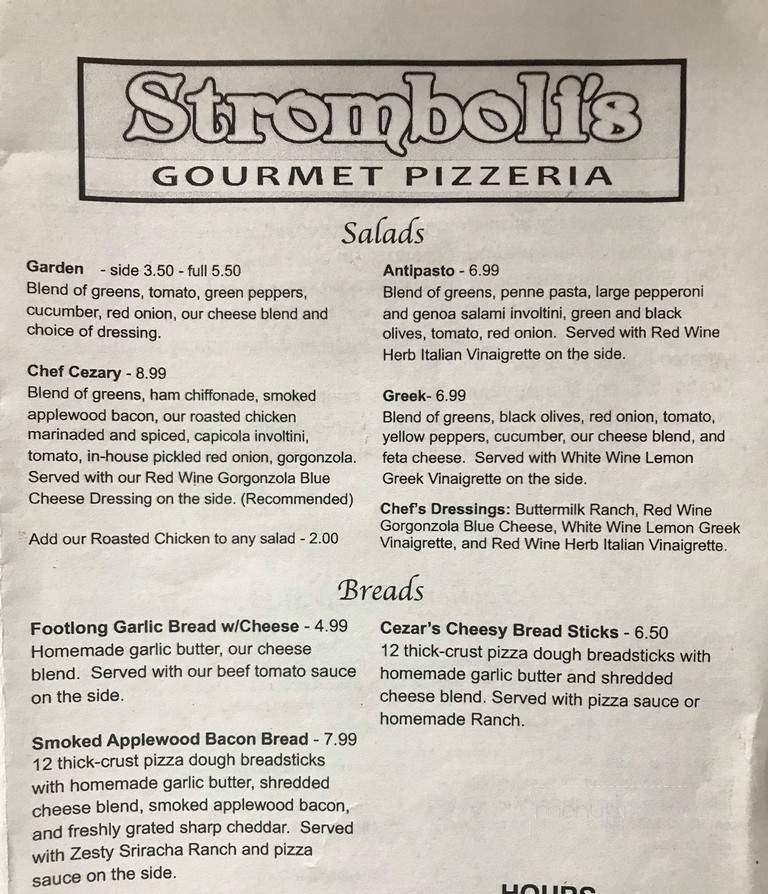 Stromboli's Gourmet Pizzeria - Holland, MI menu_pic
