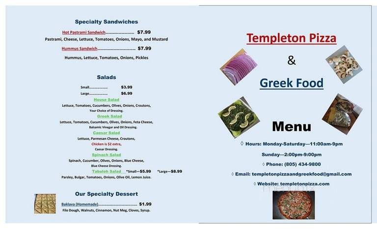 Templeton Pizza - Templeton, CA menu_pic