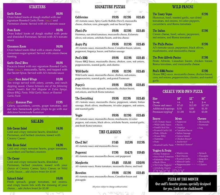 Wild Garlic Pizza & Pub - Reno, NV menu_pic