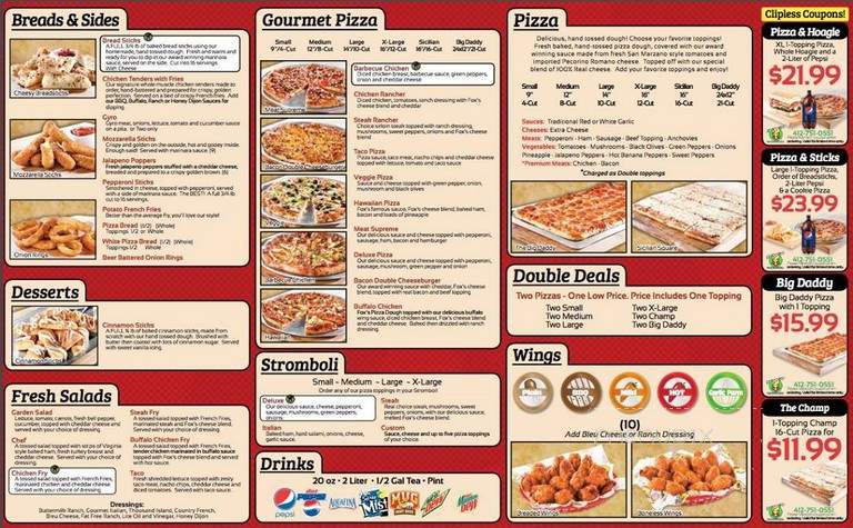 Fox's pizza discount den menu