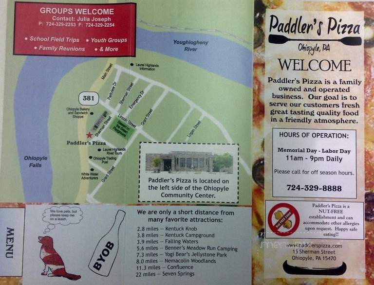 Paddlers Pizza - Ohiopyle, PA menu_pic