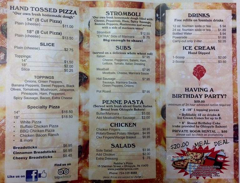 Paddlers Pizza - Ohiopyle, PA menu_pic