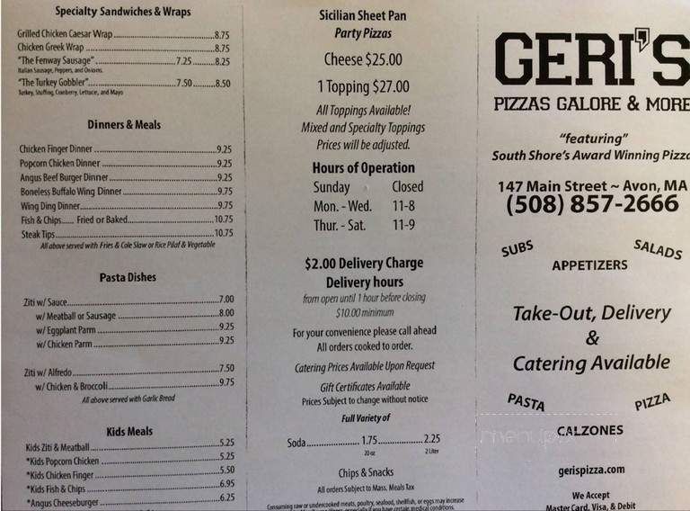 Geri's Pizzas Galore and More - Avon, MA menu_pic