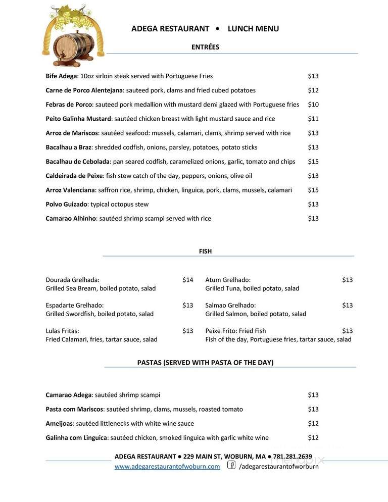Adega Restaurant - Woburn, MA menu_pic