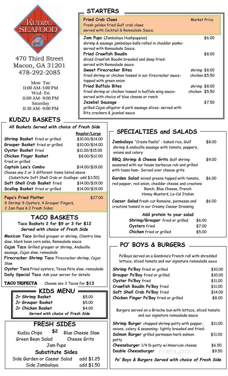 Kudzu Seafood Company - Macon, GA menu_pic