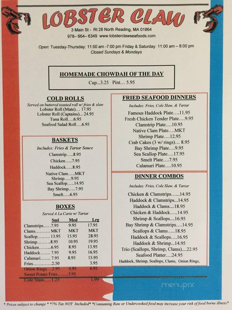 Lobster Claw Seafoods - North Reading, MA menu_pic