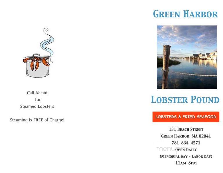 Green Harbor Lobster Pound - Marshfield, MA menu_pic