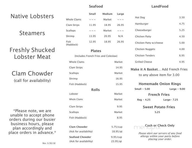 Green Harbor Lobster Pound - Marshfield, MA menu_pic