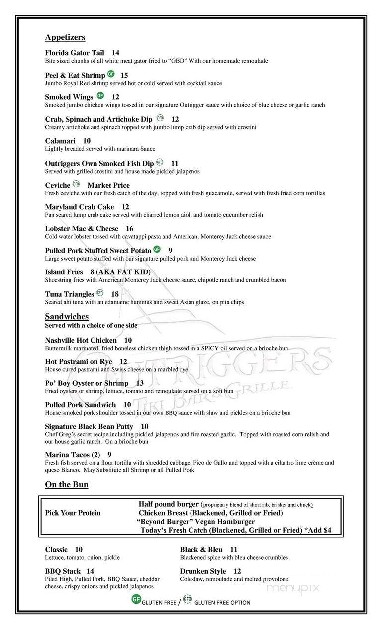 Outriggers Tiki Bar and Grille - New Smyrna Beach, FL menu_pic