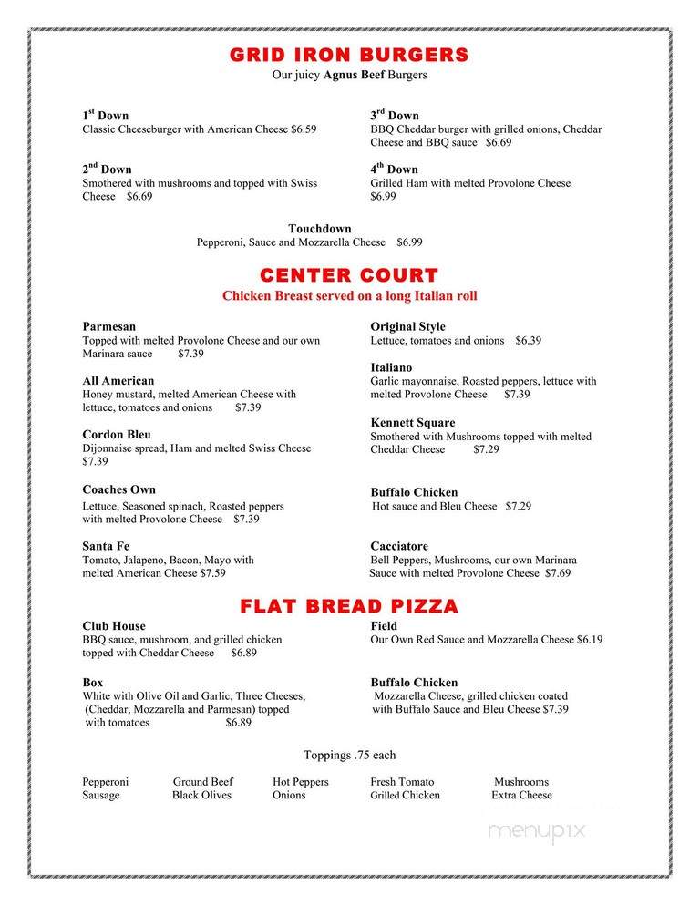Coaches Bar and Grill - Tinicum Township, PA menu_pic