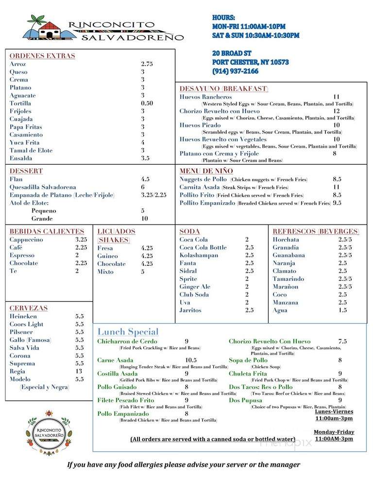 Rinconcito Salvadoreno - Port Chester, NY menu_pic