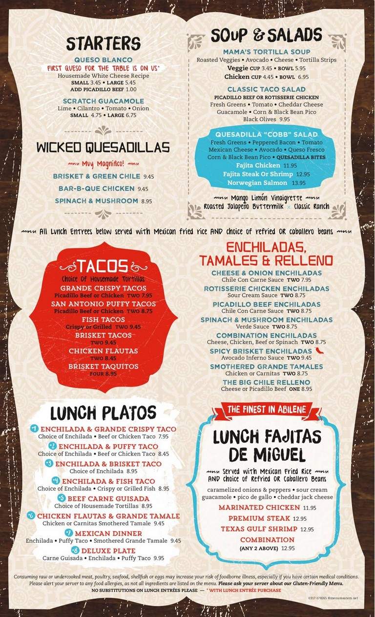 Miguel's - Abilene, TX menu_pic