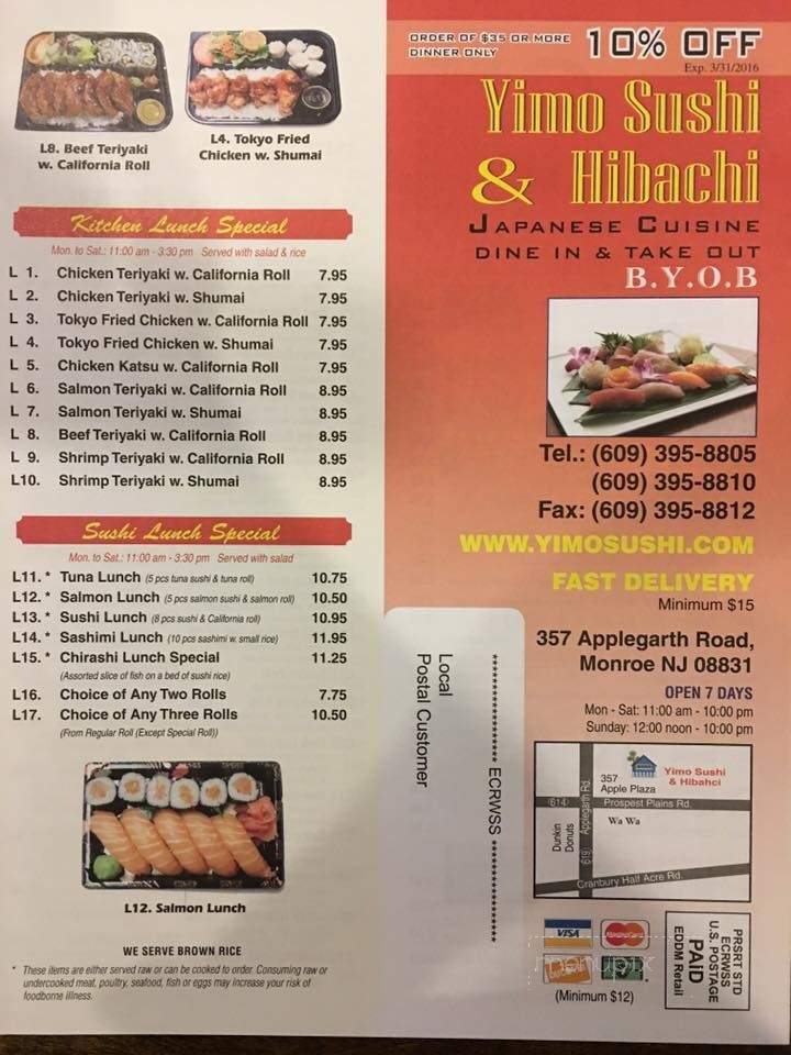 Yi Mo Sushi - Monroe Township, NJ menu_pic