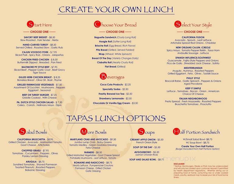 Tapas on York - Jamison, PA menu_pic