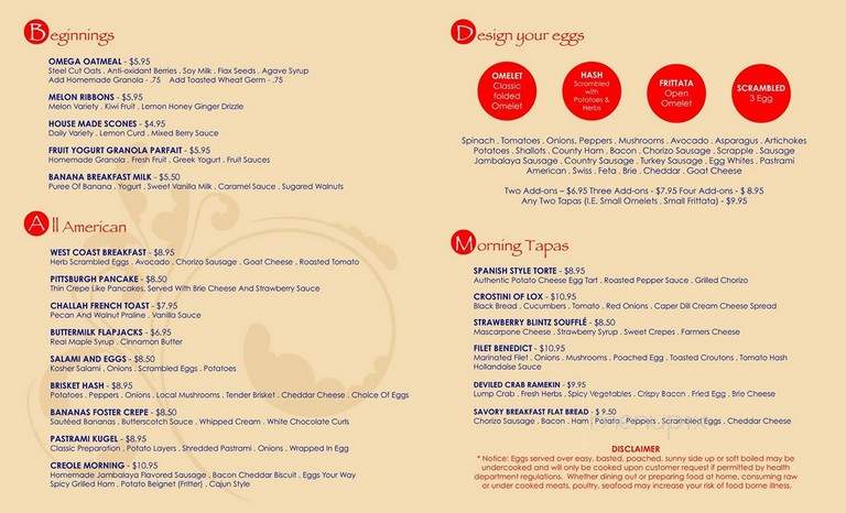 Tapas on York - Jamison, PA menu_pic