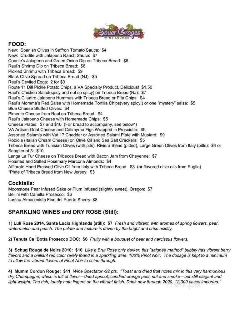 Sauer Grapes Wine Lounge - Charleston, SC menu_pic