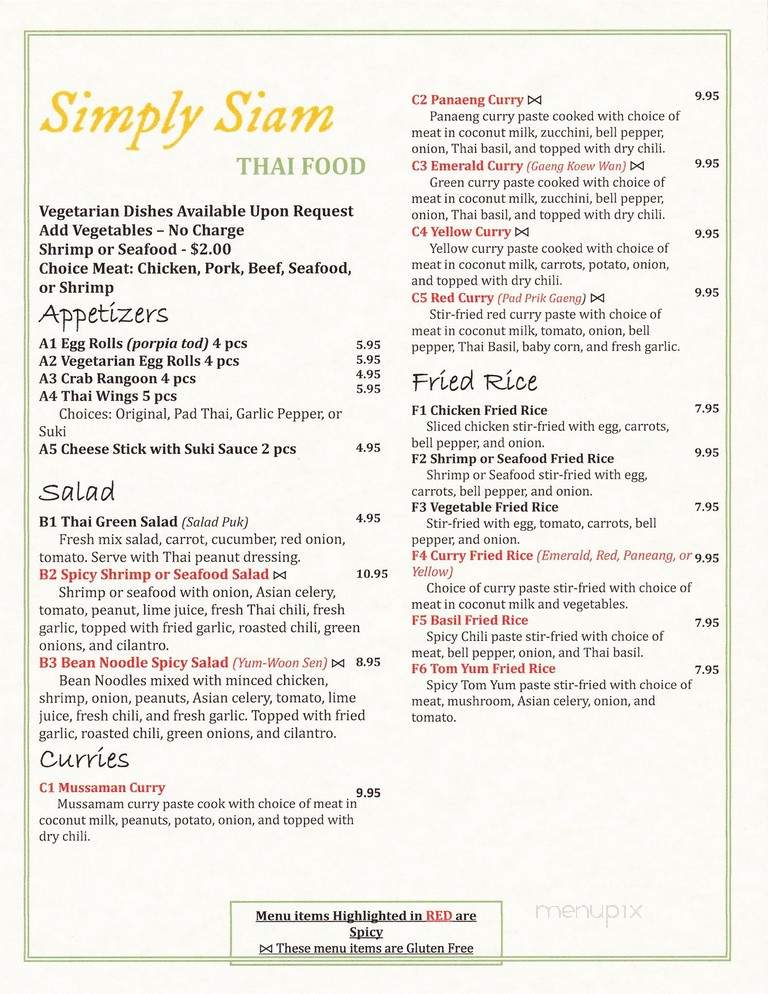 Menu Of Simply Siam In Maryville Mo 64468