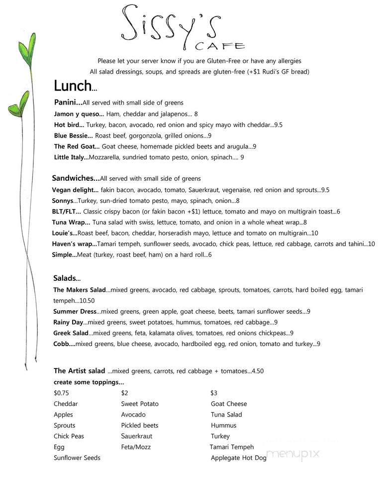 Sissy's Cafe - Kingston, NY menu_pic