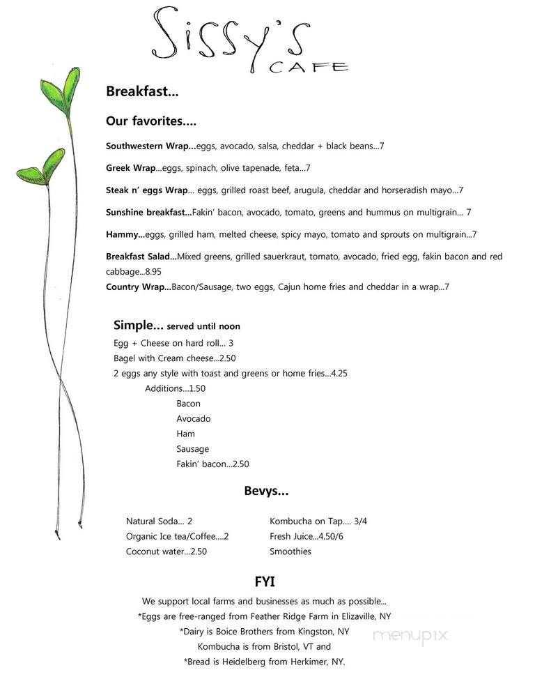 Sissy's Cafe - Kingston, NY menu_pic
