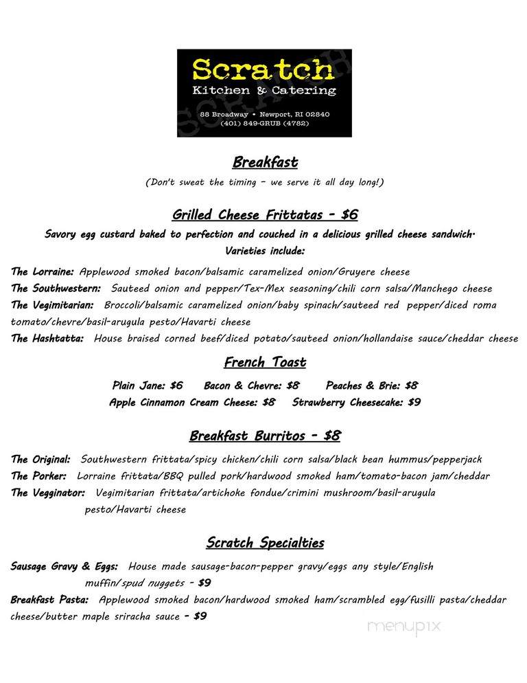 Scratch Kitchen - Newport, RI menu_pic