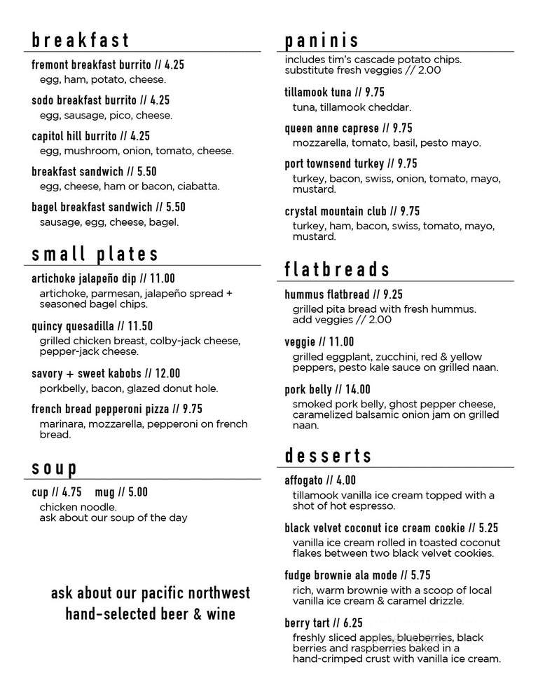 Urban Timber Coffee - Sumner, WA menu_pic