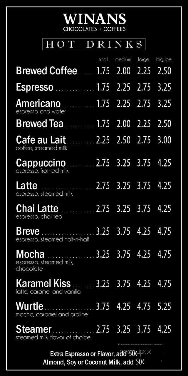 Winans Fine Chocolates and Coffees - Dayton, OH menu_pic