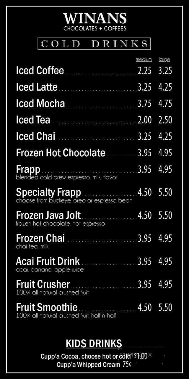Winans Fine Chocolates and Coffees - Dayton, OH menu_pic