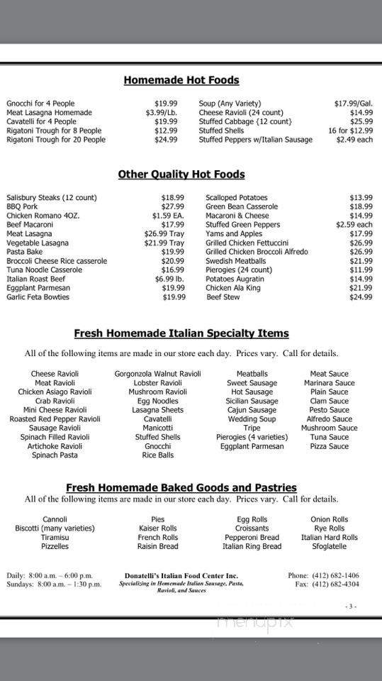 Donatelli's Italian Food Center - Pittsburgh, PA menu_pic