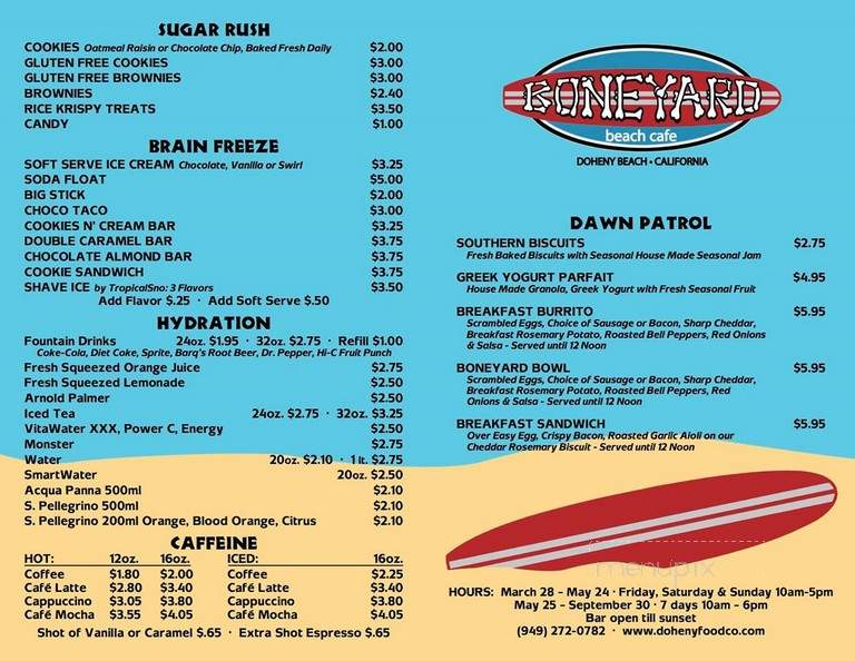 Boneyard Cafe - Dana Point, CA menu_pic