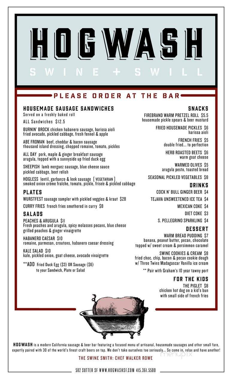 Hogwash - San Francisco, CA menu_pic