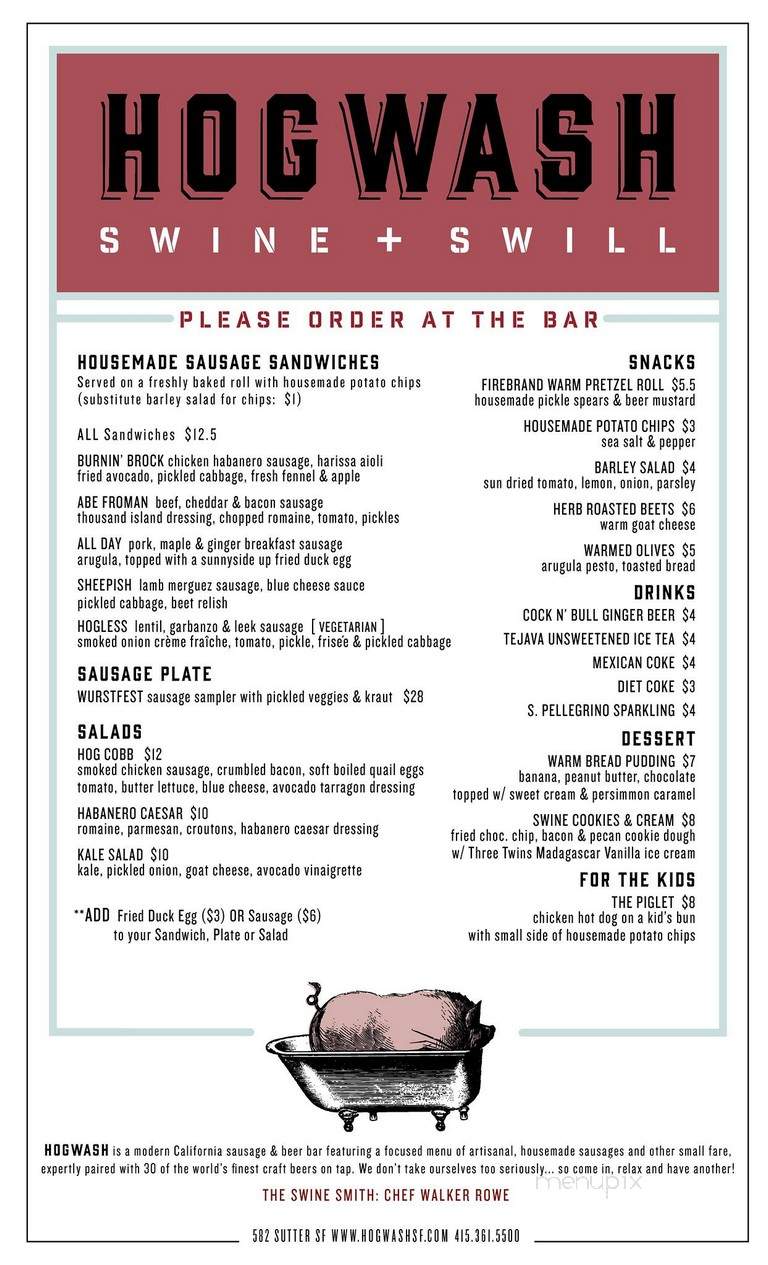 Hogwash - San Francisco, CA menu_pic