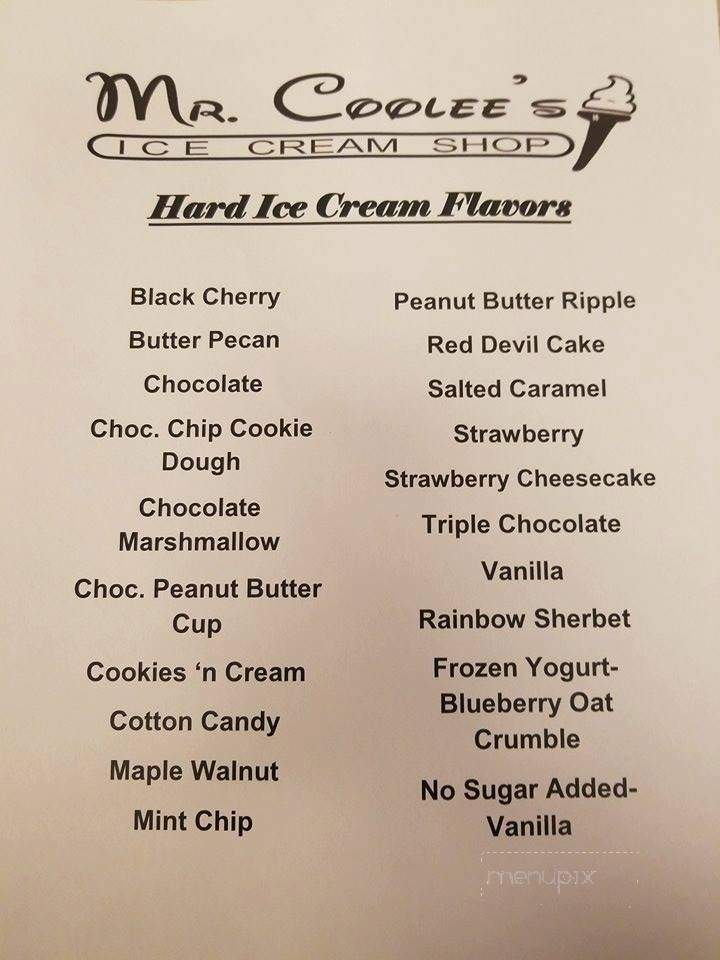 Mr. Coolee's Ice Cream Shop - Newark, NY menu_pic