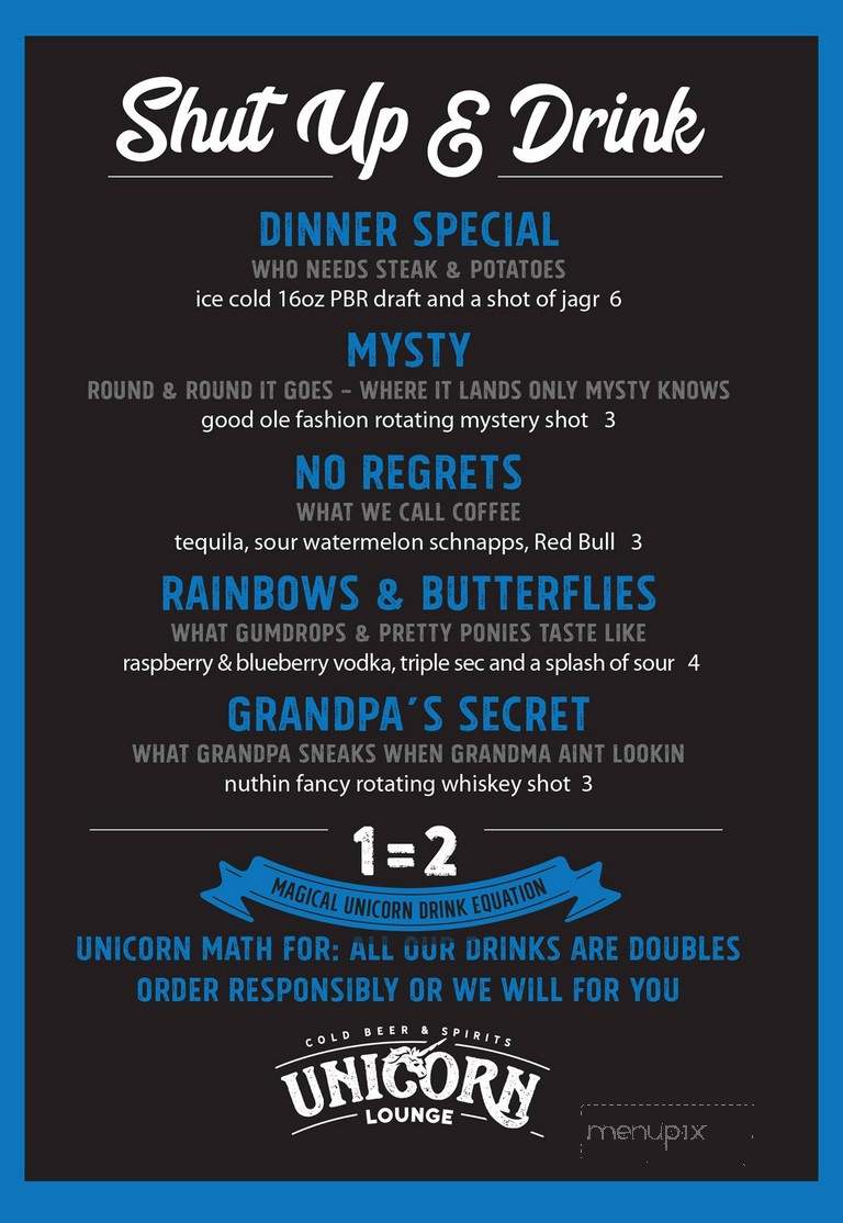 Unicorn Tavern - Lansing, MI menu_pic