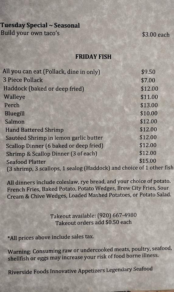 Hunters Sports Bar - Fremont, WI menu_pic