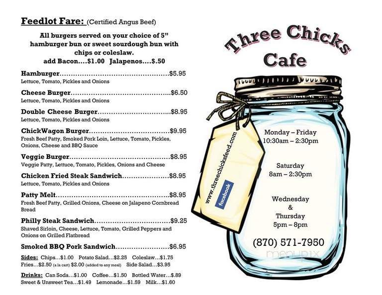 Three Chicks Feed, Seed and Cafe - Texarkana, AR menu_pic