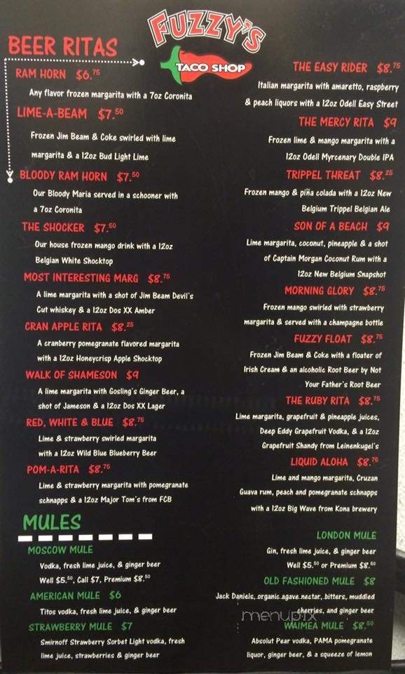 Fuzzy's Taco Shop - Fort Collins, CO menu_pic