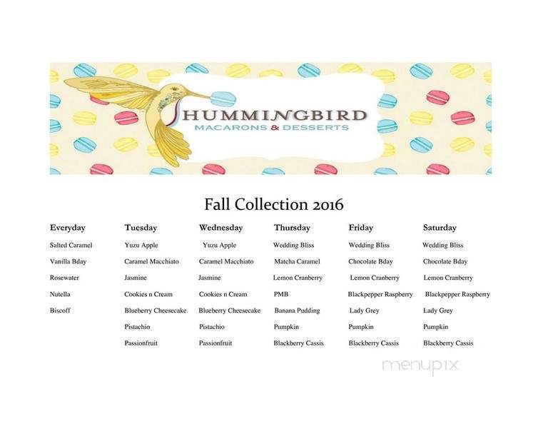Hummingbird Macarons & Dessert - Norfolk, VA menu_pic