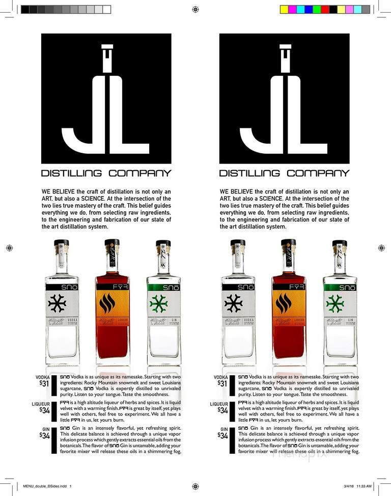 J & L Distilling Company - Boulder, CO menu_pic