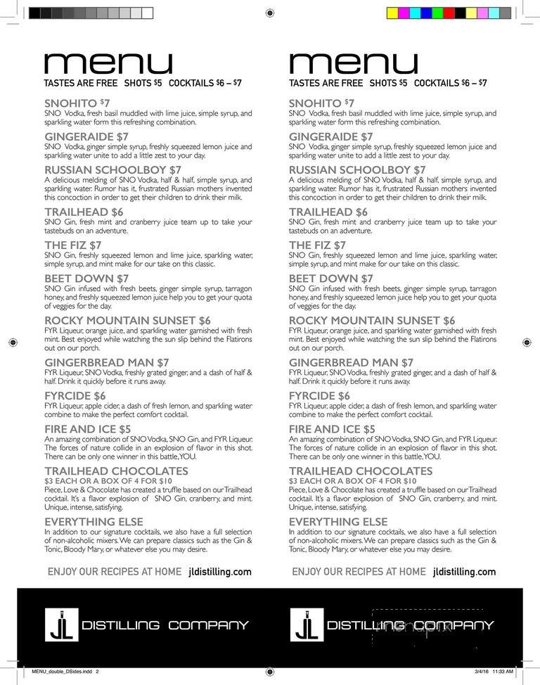 J & L Distilling Company - Boulder, CO menu_pic