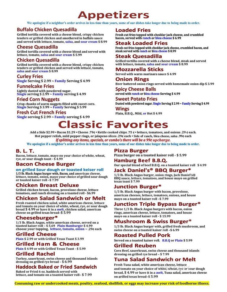 Juniata Junction Restaurant - Mifflintown, PA menu_pic