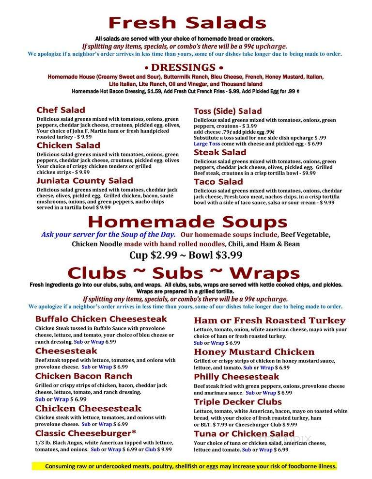 Juniata Junction Restaurant - Mifflintown, PA menu_pic