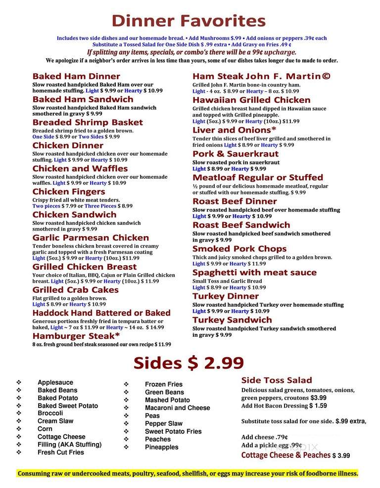 Juniata Junction Restaurant - Mifflintown, PA menu_pic