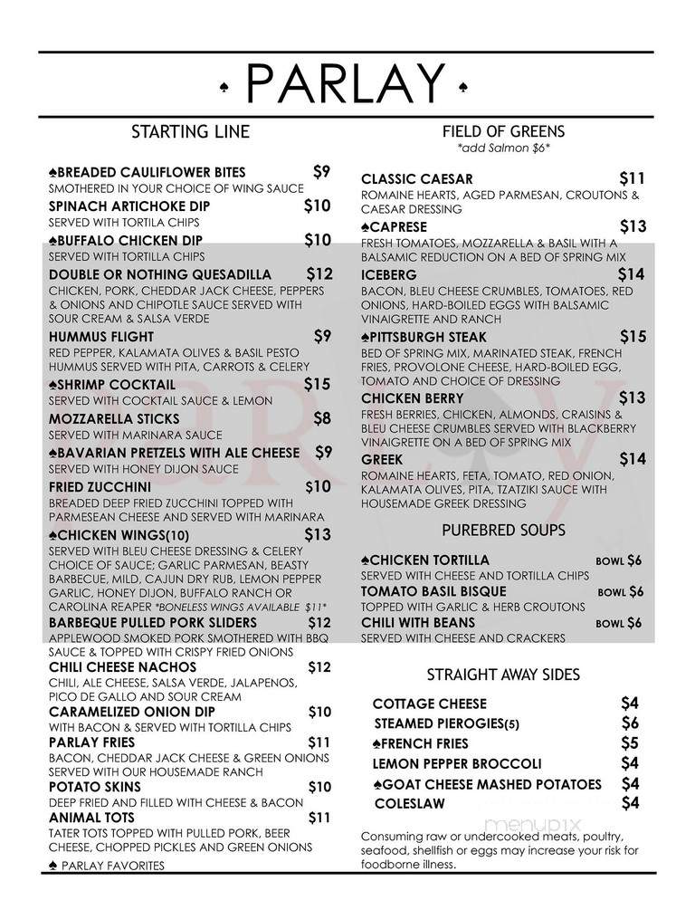 Parlay Lounge - Washington, PA menu_pic